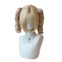 Synthetic Short Lolita Cosplay Christmas Halloween Bob Wig Wave Female Wig with Ponytail Natural Fake Hair for Women brown