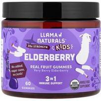 Llama Naturals, Vaikiški šeivamedžio uogų guminukai, tikrų vaisių, labai uogų šeivamedžio uogų, 60 guminukų
