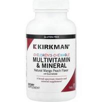 Kirkman Labs, Vaikams skirti kramtomi multivitaminai ir mineralai, natūralūs mangai ir persikai, 120 tablečių