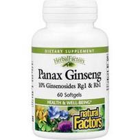 Natural Factors, HerbalFactors®, ženšenio ekstraktas (Panax Ginseng), 60 minkštųjų kapsulių (100 mg vienoje minkštojoje kapsulėje)