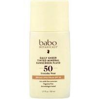 Babo Botanicals, Daily Sheer Tinted mineralinis apsaugos nuo saulės skystis, SPF 50, be kvapiųjų medžiagų, 1.7 fl oz (50 ml)