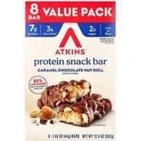 Atkins, Baltyminis užkandžių batonėlis, karamelės ir šokolado su riešutais vyniotinis, 8 batonėliai po 44 g (1,55 uncijos)