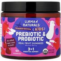 Llama Naturals, Vaikiški prebiotikai ir probiotikai, tikrų vaisių guminukai, mišrių uogų, 60 guminukų
