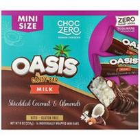 ChocZero, „Oasis“ saldainių batonėlis su pienu, tarkuotais kokosais ir migdolais, 16 atskirai supakuotų mini batonėlių po 0,5 uncijos (14 g)