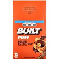 Built, „Puff“, baltymų batonėliai, žemės riešutų sviesto puodelis, 12 batonėlių po 40 g (1,41 uncijos)