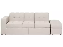 Trivietė išskleidžiama sofa FALSTER, smėlio spalvos, su patalynės dėže