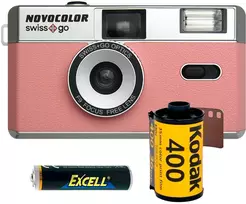 Swiss+Go Novocolor 35mm analoginis fotoaparatas su blykste, rožinis (SWI401611)