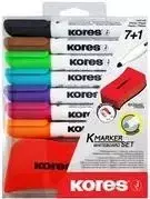 Kores Whiteboard Marker Set, 7 markeriai + trintukas, apvalus antgalis, 3,0 mm, greitai džiūstantys, įvairių spalvų (M20866)