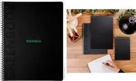 RHODIA GREENBOOK College Block A4+ su linijomis, juodu perdirbto kartono viršeliu 119933C
