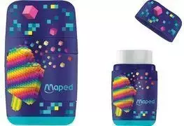 Maped Pixel Party trintukas ir drožtukas 2-in-1, dviguba anga, permatomas drožlių konteineris, įvairių spalvų 049223
