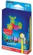 Maped COLOR'PEPS Long Life 2 flomasteriai, 12 spalvų, 1,5 mm vidutinis smaigalys, ventiliuojamas dangtelis, nuplaunami rašalai, kartoninė dėžutė 844006