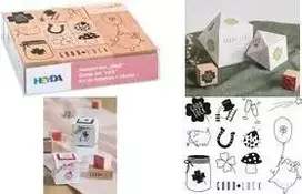HEYDA Motif Stamp Set Luck, rinkinys medinių antspaudų įvairių dydžių ir dizainų, permatomoje dėžutėje, 1 rinkinys (204888666)