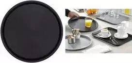 Esmeyer OHIO apvali padėklas, juodas plastikinis, gumuotas neslystantis paviršius, 35 cm 307-016
