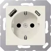 JUNG A 1520-15 CA SCHUKO kištukinis lizdas 16 A 250 V su USB įkrovikliu 1 x A tipo + 1 x C tipo, Safety Plus, AS serija, baltas (dramblio kaulo)