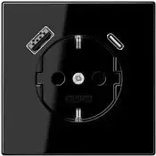 JUNG LS 1520-15 CA SW SCHUKO kištukinis lizdas 16 A su USB įkrovikliu 1 x A tipo + 1 x C tipo, Safety Plus, LS serija, juodas