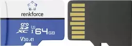 Renkforce RFEmSD64 microSDXC 64GB A1 V30 U3 Class 10 atminties kortelė su SD adapteriu RF-7488704