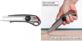 NT Cutter L-550GP 18mm lūžtantis peilio ašmenys su aliuminio korpusu, metaliniu ašmenų kreiptuvu, varžtiniu fiksatoriumi, antracito spalvos