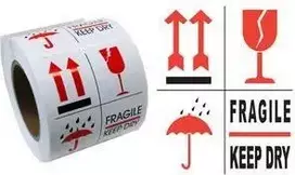 RILLPRINT 76900 įspėjamieji lipdukai FRAGILE / KEEP DRY, nuolatiniai klijai, balti/raudoni/juodi, 74x105mm, 500 lipdukų rulone