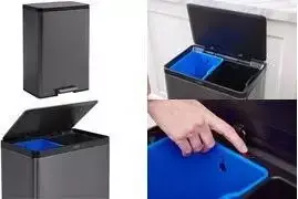 Rubbermaid Elite Dual Stream 39L nerūdijančio plieno perdirbimo šiukšlių dėžė su pedalu, 2 skyriai 2145987
