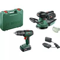 Bosch DIY rinkinys UniversalImpact 18V + AdvancedOrbit 18V, 2x 2.0Ah Li-Ion akumuliatoriai, akumuliatorinis smūginis gręžtuvas-suktuvas + akumuliatorinis ekscentrinis šlifuoklis, žalias (06039D410A)