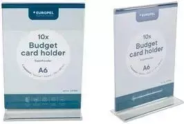 EUROPEL Budget akrilinis stalo informacinis stovelis, DIN A6 vertikalus, tiesus, skaidrus, vienpusis