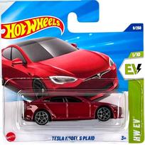 NUPLĖŠTA KORTELĖ!!!   Hot Wheels Mainline Modeliukas Tesla Model S Plaid Red Short Card (yra Sandėlyje)