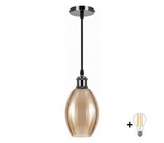 BRILAGI-LED Pakabinamas liustras su laidu RETRO GLASS 1xE27/60W/230V skersmuo 17 cm juodas/dūminis smėlinis
