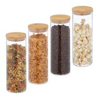 Rinkinys iš 4 skaidrių indelių biriems produktams 28x10cm, 1.6L, šviesiai rudos spalvos