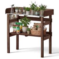 Vazonų sodinimo suoliukas VEVOR DS-PB016, 2 lentynos, 3 kabliukai, rudas, 78 × 38 × 82 cm