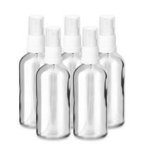 Stiklinis purškimo buteliukas 100 ml, skaidrus su baltu purkštuvu, 5 vnt. rinkinys