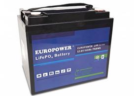 Akumulator LiFePO4 EUROPOWER serii LFP 12,8V 60Ah Bluetooth, mata grzewcza (Żywotność ~4000 cykli)