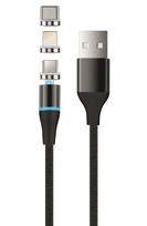 Setty magnetic cable DT 3-in-1 datu pārraides un uzlādes vads | USB-A uz USB-C, Lightning, Micro USB | 12.5W | 1m | melns