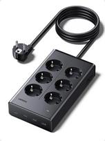Pagarinātājs 1,3 m 6 kontaktligzdas ar USB lādētāju (3x USB-A max 15 W, 1x USB-C max 20 W) melns S622 UGREEN