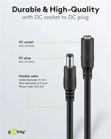 Līdzstrāvas pagarinājuma kabelis, 5 m 5,5x2,1 mm melns 2x0,5 mm² max 24 VDC 120 W