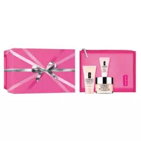 CLINIQUE_SET „Hydration Essentials“ drėkinamasis kremas „Moisture Surge“ 50 ml + kūno losjonas 30 ml + lūpų priežiūros priemonė 10 ml + kosmetinė