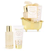 Kūno priežiūros rinkinys IDC Institute Scented Gold Mini Bathtub Set: dušo želė, 100 ml + kūno losjonas, 50 ml