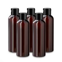 Rudos 150 ml PET buteliukai su juodu flip-top dangteliu, 5 vnt.