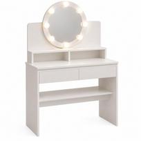 Balta kosmetikos staliukas su apvaliu LED veidrodžiu – 80 cm
