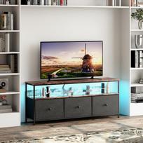 TV spintelė, 137 x 57 cm, tamsaus medžio, su 3 stalčiais, su LED apšvietimu
