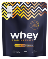 PULS NUTRITION Whey pulveris ar Jaffa apelsīnu kūkas garšu, 1000 g, zems laktozi