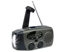 TRACER EXPLORER PRO Expedition radijas su saulės panele, rankine sukimosi rankena, NOAA orų juosta, AM/FM, LED žibintuvėliu ir USB power bank