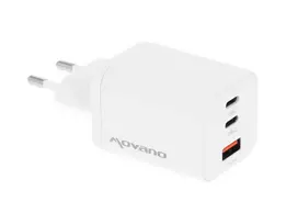 MOVANO GaN 65W 2x USB-C PD + USB-A įkroviklis (baltas)