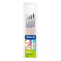 Pelikan Starter Brush Set, 5 dalių natūralių plaukų teptukų rinkinys su medinėmis rankenomis, permatomame dėkle 300008264