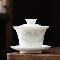 Dehua suet jade white porcelain kung fu tea set cover bowl teapot single accessory Sancai bowl teapot white