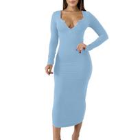 Women Long Sleeve Fall Dresses Floral Print/ Elegant Maxi Black Dress S gray