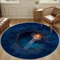 3D optinių iliuzijų urvo kraštovaizdžio kilimas miško samanotos medinės kopėčios spausdintas apvalus kilimas fantazijos gamta namų dekoras neslystantis Ma 80cm x 80cm brown