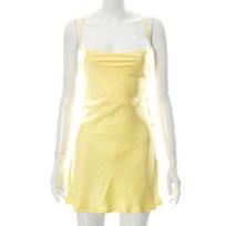 Ribbon Mini Dress Lace Up Strap Pure Color Party Club Elegant Hollow Backless Strapless Sexy Elegant Dresses S geltona