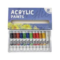 12/24 Colors 12-Tube Acrylic Paint Set with Brushes for Kids Students Multi-Material Artwork on Glass Canvas Paper balta
