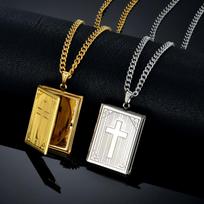Popular Bible Magic Box Cross Brass Pendant Necklace 60CM brown
