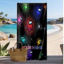 Among Us Custom Beach Towel, Print Your Name Text Lightweight Absorbent Towel for Swimming Travel 70cmx140cm(27x55inch) black